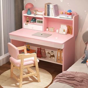 Bureau d'études en bois et jeu de chaise 2pcs Écriture de table de bureau d'ordinateur pour les élèves d'école armoires de rangement de chaises ajustées