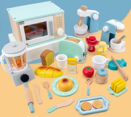 Cuisine en bois maison imaginaire jouet Simulation grille-pain Machine à café agitateur alimentaire jeu pour enfants cadeau d'éducation précoce 240112