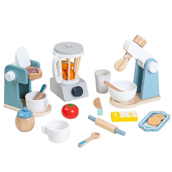 Madera de madera Feating Play Toy Simulation Café Machine Toaster Food Food Mixer Baby Early Learning Educational 240407