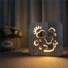 Lámpara de madera de madera de koala luces de tallado de madera sólida