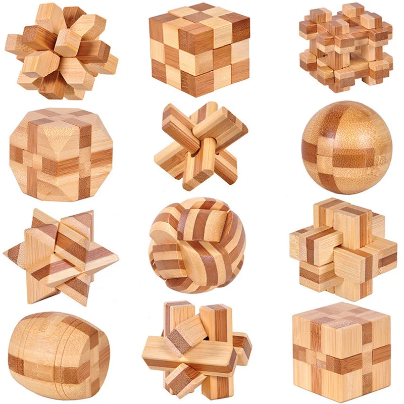 Wood Kong Ming Lock (Lu Ban Lock) - IQ Brain Teaser Montessori Education Toy for Kids Adults - 3D Puzzle Unlock Game