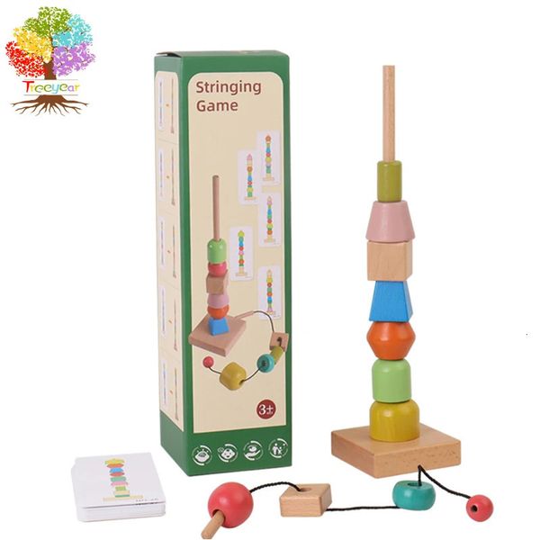 Ensemble de blocs de perles de laçage en bois - Jouets d'enfilage de perles pour tout-petits pour les tout-petits - Perles de laçage Montessori Jouets préscolaires pour les tout-petits 240129