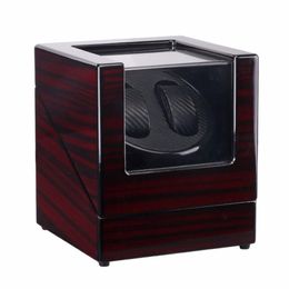 En bois laque Piano brillant noir en Fiber de carbone Double montre remontoir boîte silencieux moteur stockage vitrine US PLUG montre Shaker241N