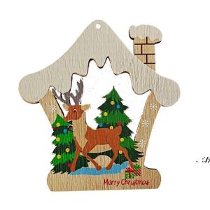 Gravure au laser en bois Décoration de Noël Ornements Cadeaux de vacances Accueil Accessoires de copeaux de bois Artisanat peint LLA10227