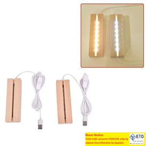 Houten LED -lampbasis USB -kabelschakelaar Nachtlicht 3D LEDS Nachtlampen Bases Lange Acryl Diy Woodenlamp Bases 150 mm