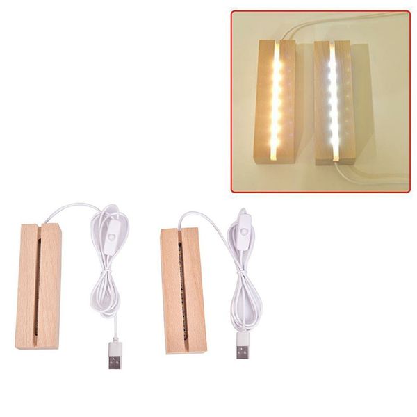 Base de lampe à Led en bois USB câble interrupteur veilleuse 3D Leds nuits lampes Bases longues acrylique bricolage bases de lampe en bois 150mm D2.0