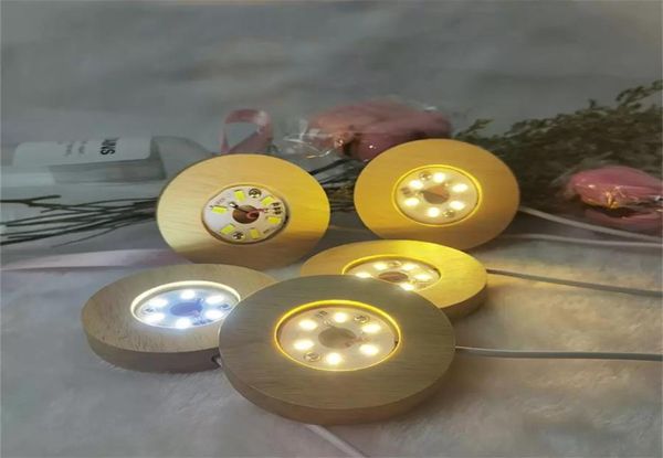 Decoración de luz LED de madera Base de cristal de cristal Arte de resina Ornamento de madera Bases de lámparas de madera Luces LED Pantalla giratoria Stand1459763