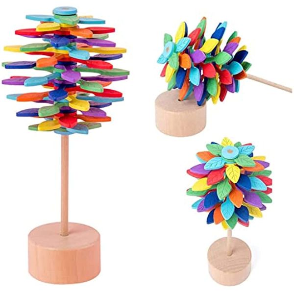 Piruleta de madera para aliviar el estrés, juguete mágico giratorio, varita giratoria, juguetes de descompresión, espiral sensorial de madera Multicolor