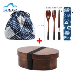 Houten lunchbox set Japanese Bento Boxes Picknick Dinware Kit voor schoolvoedselcontainer Sushi Case met servies lunchbox