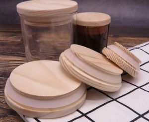 Couvercles de bocaux en bois Mason 8 tailles Bouchons de bouteilles en bois réutilisables pour l'environnement avec anneau en silicone Couvercle d'étanchéité de bouteille en verre Couvercle anti-poussière # 4908