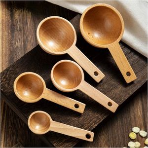 Cuchara medidora de madera para café, cuchara de café en madera de haya, cucharada para granos de café, granos molidos, proteína en polvo, especias, té