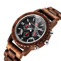 Reloj de pulsera de madera para hombre, reloj de pulsera de cuarzo militar con cronógrafo de madera de lujo para mujer, reloj de pulsera fo304a