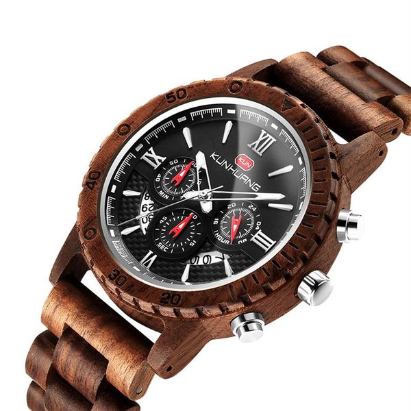 Reloj de pulsera de madera para hombre y mujer, relojes de madera con estilo de lujo kol saati, cronógrafo, relojes de cuarzo militares, reloj de pulsera fo274Z