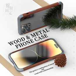 Études de téléphone à pare-chocs en métal en bois pour iPhone 15 14 13 12 Pro max de poire en bois pour iphon 11 plus xs xr xsmax hocoré