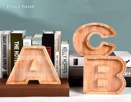 Boîte de stockage en bois en bois Boîte d'économie argent transparent 26 ANGLAIS ALPHABET LETTRE PIGGY BANQUES DIY CRÉATION GIED8557829