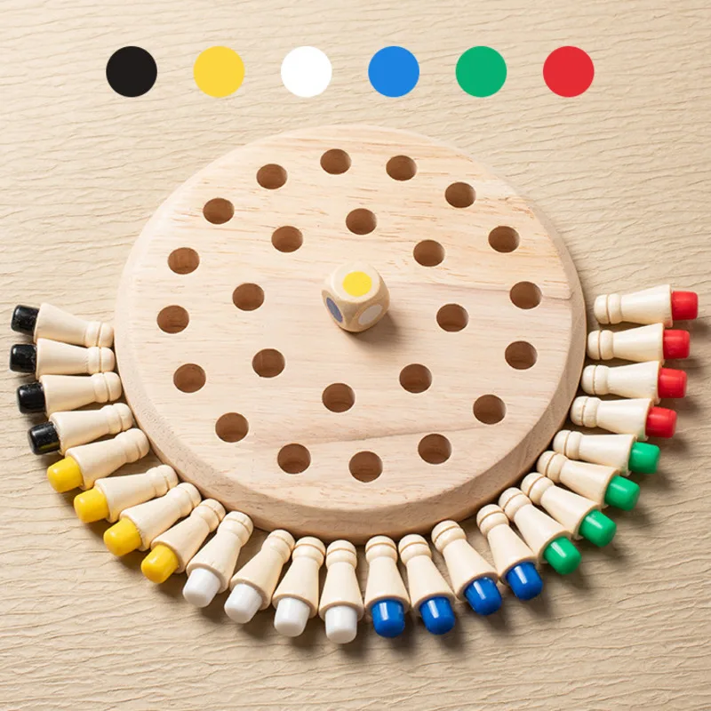Drewniana gra szachowa Montessori - kolorowa pamięć pasująca do rozwoju poznawczego dzieci