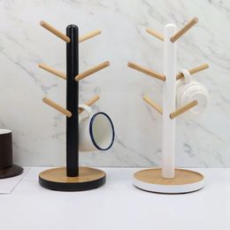 Tasse en bois suspendu étagère étagère à boisson avec 6 crochets en forme d'arbre
