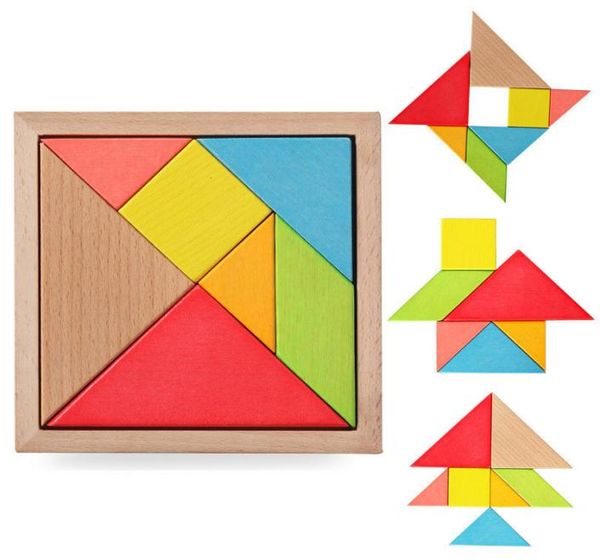 En bois multicolour tangram puzzle kids toys éducatifs 15x15x14 cm