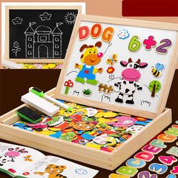 En bois multifonction enfants Animal Puzzle écriture planche à dessin magnétique tableau noir apprentissage éducation Parent enfant jouets 240307