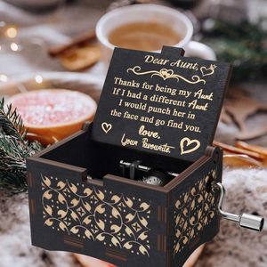 Wooden Music Box Gift to DAD,MOM,Sister,Aunt,Grandmother,Niece,Wift Engrave Hand Crank Musical Box Christmas Gifts Customizable