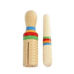 Houten muziekinstrument kinderen kind speelgoed geluidsbuis kleine single-thread ring percussie cilinder croak kikker vat