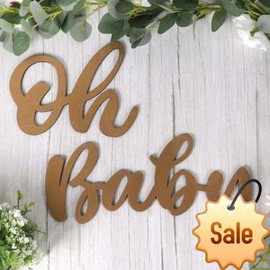 Autocollants muraux en bois signe Oh Baby, décorations de fête prénatale pour premier 1er anniversaire, garçon et fille, révélation du sexe, décor de baptême, fournitures de fête, fournitures de vacances