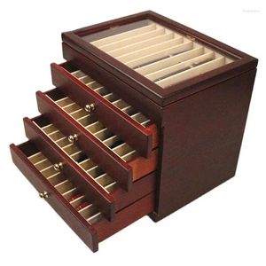 Houten pennendisplay opbergkoffer, 50 pennen, capaciteit, fonteincollector, organizerbox met transparant venster