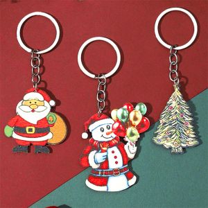 Porte-clés pendentif de noël en bois, père noël, arbre de noël, bonhomme de neige, pour hommes et femmes, sac à main, accessoires de clé de voiture, bijoux cadeaux