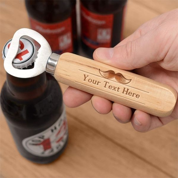 Bouteille en bois personnalisée s maison cuisine outils d'ouverture bricolage texte personnalisé cadeau créatif Gadgets barre verre ouvre-bière 220707