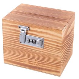 Houten piggy bank geld spaarbox gecodeerde slot suggestie doos vergrendeling mailbox stembox spaarden munt geld piggy bank jar box 240408
