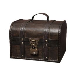 Boîte de rangement de bijoux pirate en bois, coffre au trésor Vintage pour organisateur en bois 231220