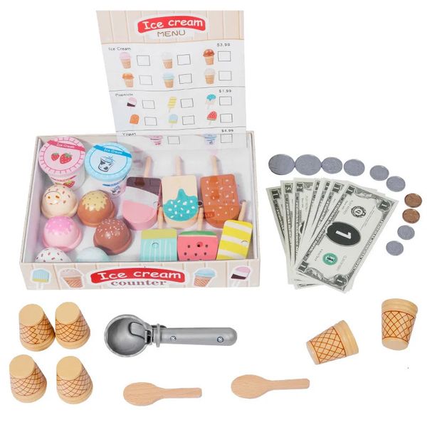 Ensemble de jouets de cuisine en bois de jeu en bois de la maison aliment glacée accessoires de cuisine pour les enfants GAME D'ÉDUCATION PRESSCHOL
