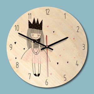 Reloj de pared con imagen impresa de madera, reloj de pared para niña encantadora, habitación para niños, Horloge silencioso ambiental Y200109178f