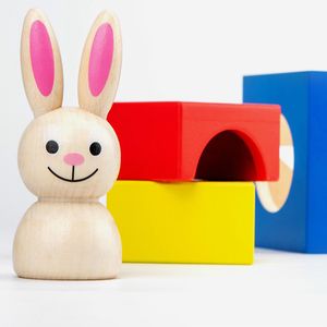 Houten puzzel dozen konijn magie assembleren bouwstenen educatief montessori speelgoed voor kinderen baby verjaardagscadeaus