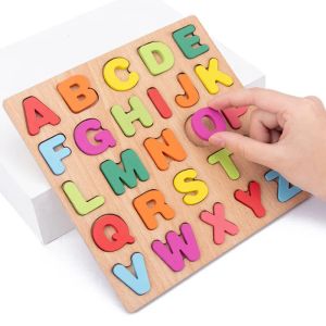 Houten puzzel letters nummers geometrische vormen bouwstenen 20*20*0.7cm speelgoed