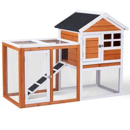 Lapin de lapin en bois Hutch Outdoor Chicken Coop Cage de lapin intérieur avec course, maison de compagnie de porc de Guinée avec plateau supérieur de traction, orange