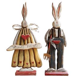 Estatuilla modelo de conejo de madera, estatua, adorno de conejito de Pascua, decoración rústica de granja, K0AA 240119