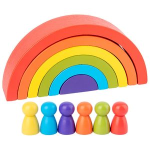 Houten regenboogstapelende game learning speelgoed geometrie bouwstenen voor kinderen kleurvorm matching kind educatief