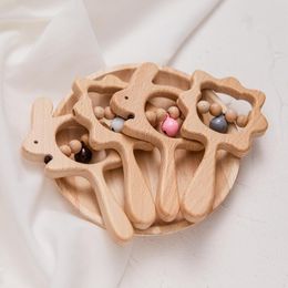 Houten rammelende beuken met handtjes houten ring baby rammelaars spelen gym montessori kinderwagen speelgoed educatief speelgoed