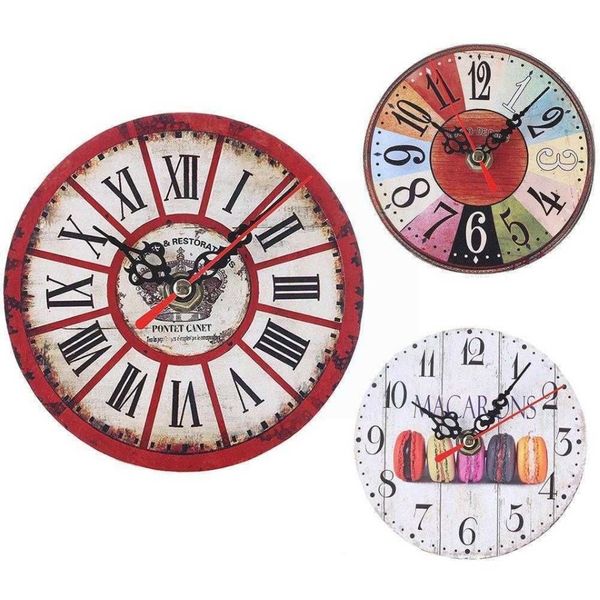 Relojes Retro de madera para colgar en la pared, diseño moderno, Vintage, hogar, cafetería, oficina, hogar, reloj creativo, decoración rústica, M0P5 H0922221i