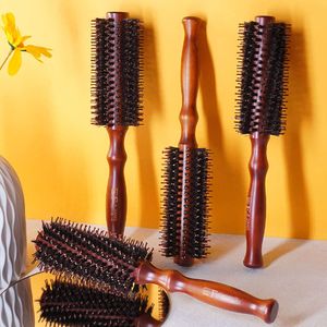 Brosse ronde à rouleau en bois bouclé poil à cheveux brosse brosse à rouler pour la coiffure.