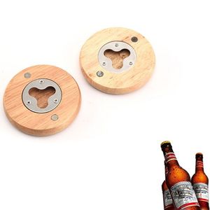 Abridor de vino de acero inoxidable redondo de madera Abrebotellas de barman Cerveza Soda Tapa de vidrio Botellas Accesorios de barra de cocina portátil para el hogar wly935