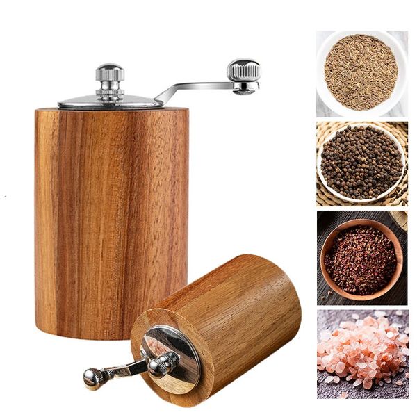 Moulin à poivron en bois en bois setRefillable Manual Peppercorn Spices Mill with Long Crank Shaker for Home Dining Restaurant 240407