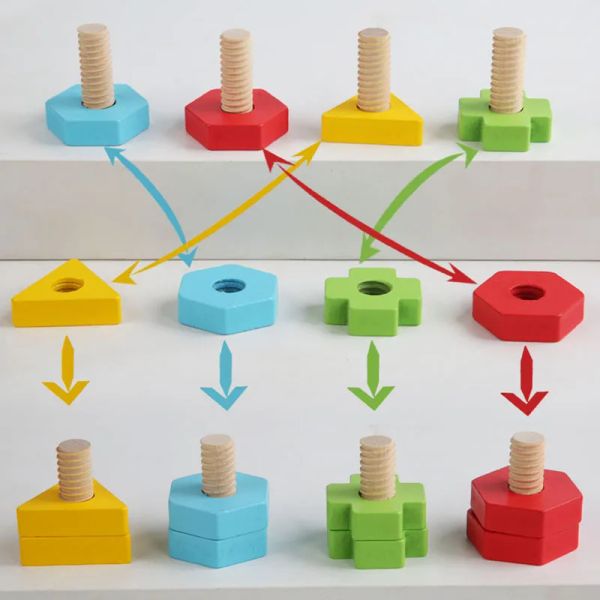 Conjunto de tuerca de tornillo de madera Montessori Color de juguete Color a juego Tornillo de madera Desmontaje Motor Fine entrenamiento educativo juguete para niños