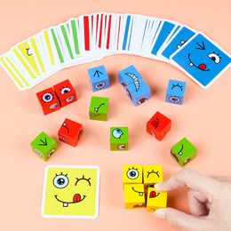 Face sensoriel en bois Changement de construction du bloc de construction Magic Cube Puzzle Match Match Matching Game Thinking Training Toy with Iron Box