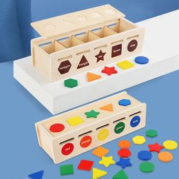 Boîte de rangement de jouets de tri de couleurs en bois, 25 blocs géométriques non toxiques, cadeaux d'apprentissage éducatif préscolaire Montessori 240131
