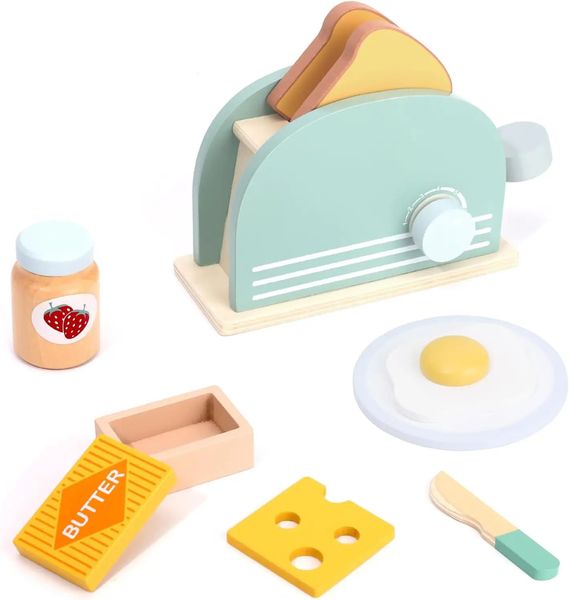 Ensemble de jouets de cuisine en bois de simulation en bois Faire semblant de cuisiner jouer à la maison précoce Machine de pain pour les cadeaux de Noël pour les enfants 240407