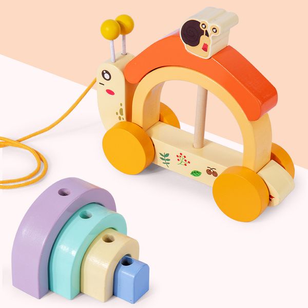 Tracteur d'escargot en bois Toys de voiture pour bébé épissage d'épissage en tout-petit