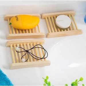 Houten Zeepbakje Natuurlijke Bamboe Dienbladen Houten Zeepbakje Houder Rack Plate Box Container voor Bad Douche Badkamer Groothandel G0707