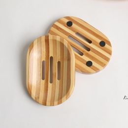 Soporte de la bandeja de jabón de madera Natural Bambú de madera Jabones de plato Almacenamiento de plato Placa de placa de recipiente para baño de baño LJJA12651